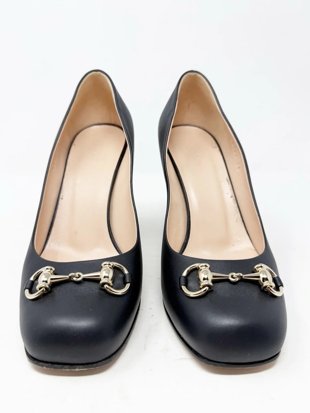 Gucci Horsebit Block Heel Black Leather Heels Womens Size EU 38
